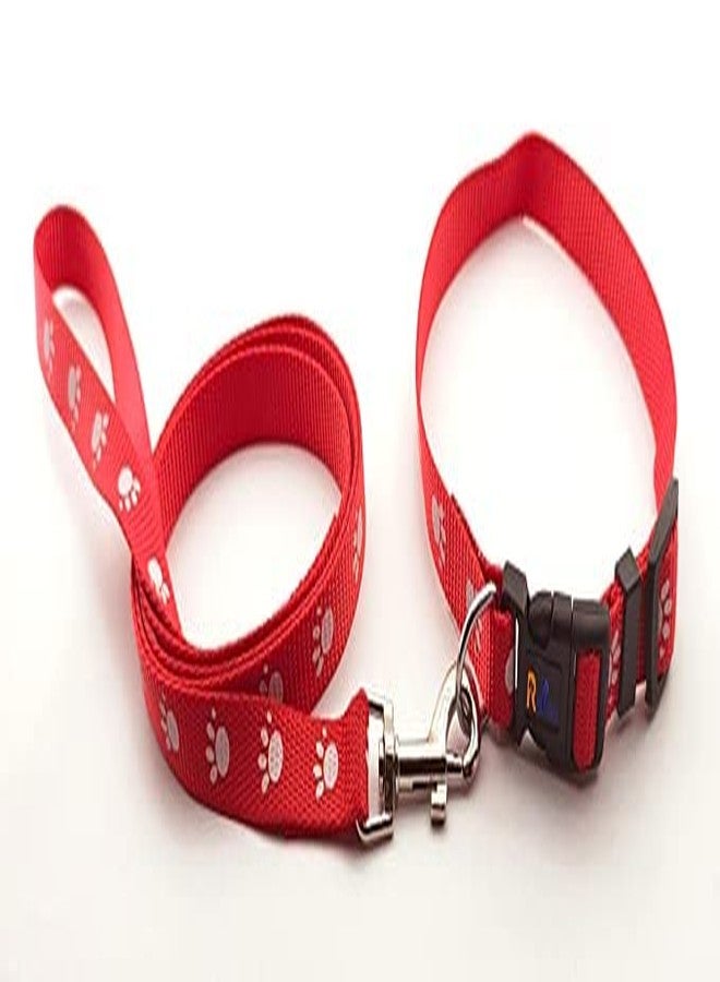 Pups&Pets طقم طوق ومقود مطبوع للحيوانات الأليفة من Pups&Pets مقاس 15 مم - طوق نايلون قابل للتعديل مع جرس للكلاب الصغيرة والمتوسطة، طقم طوق ومقود للجراء والكلاب والقطط (أحمر، نمط-1) - Image 4